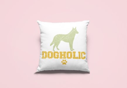 Dogholic Yellow Text -Printed Pillow Covers For Pet Lovers(Pack Of Two)