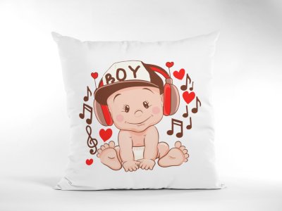 Baby With Headphone- Special Printed Pillow Covers For Music Lovers(Combo Set of 2)