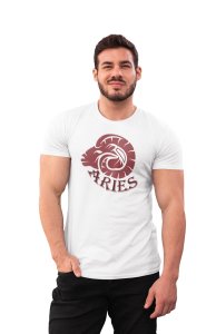 Aries (BG Brown) (White T) - Printed Zodiac Sign Tshirts - Made especially for astrology lovers people
