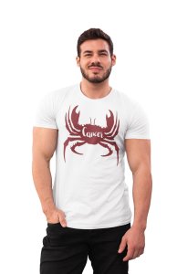 Cancer (BG Brown) (White T) - Printed Zodiac Sign Tshirts - Made especially for astrology lovers people