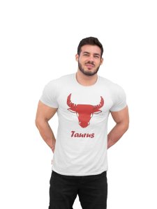 Taurus (BG Red) (White T) - Printed Zodiac Sign Tshirts - Made especially for astrology lovers people