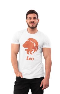 Leo (BG Orange) (White T) - Printed Zodiac Sign Tshirts - Made especially for astrology lovers people