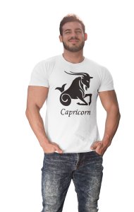 Capricorn (BG Black) (White T) - Printed Zodiac Sign Tshirts - Made especially for astrology lovers people