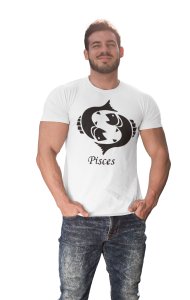 Pisces (BG Black) (White T) - Printed Zodiac Sign Tshirts - Made especially for astrology lovers people