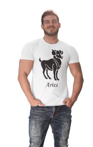 Aries symbol (BG Brown)(White T) - Printed Zodiac Sign Tshirts - Made especially for astrology lovers people