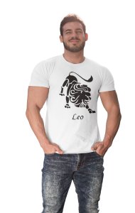 Leo (BG Black) (White T) - Printed Zodiac Sign Tshirts - Made especially for astrology lovers people
