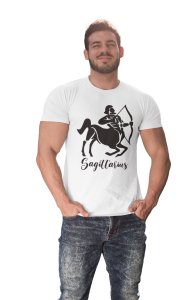 Sagittarius (BG Black) (White T) - Printed Zodiac Sign Tshirts - Made especially for astrology lovers people