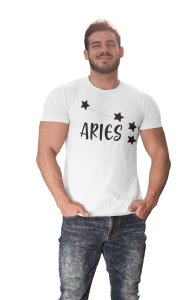 Aries stars (BG Black) (White T) - Printed Zodiac Sign Tshirts - Made especially for astrology lovers people