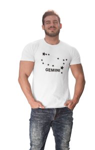 Gemini stars (BG Black) (White T) - Printed Zodiac Sign Tshirts - Made especially for astrology lovers people