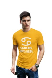Cancer, Deep and Caring (Yellow T) - Printed Zodiac Sign Tshirts - Made especially for astrology lovers people