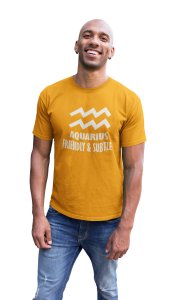 Aquarius, friendly and subtle (Yellow T) - Printed Zodiac Sign Tshirts - Made especially for astrology lovers people