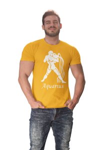 Aquarius (BG white) (Yellow T) - Printed Zodiac Sign Tshirts - Made especially for astrology lovers people