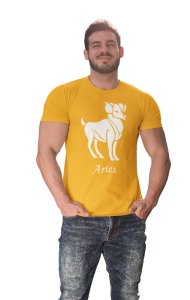 Aries (BG white) (Yellow T) - Printed Zodiac Sign Tshirts - Made especially for astrology lovers people