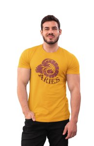 Aries (BG Brown) (Yellow T) - Printed Zodiac Sign Tshirts - Made especially for astrology lovers people
