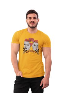 Gemini, Roses on head (Yellow T) - Printed Zodiac Sign Tshirts - Made especially for astrology lovers people