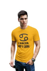 Cancer, deep and Caring (BG Black) (Yellow T) - Printed Zodiac Sign Tshirts - Made especially for astrology lovers people