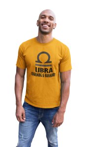 Libra, charming and harmony (BG Black) (Yellow T) - Printed Zodiac Sign Tshirts - Made especially for astrology lovers people