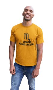 Scorpio, passionate and mysterious (BG Black) (Yellow T) - Printed Zodiac Sign Tshirts - Made especially for astrology lovers people