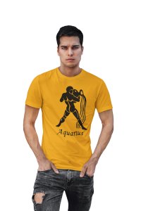 Aquarius (BG Black) (Yellow T) - Printed Zodiac Sign Tshirts - Made especially for astrology lovers people