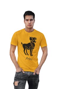Aries (BG Black) (Yellow T) - Printed Zodiac Sign Tshirts - Made especially for astrology lovers people