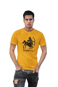 Sagittarius (BG Black) (Yellow T) - Printed Zodiac Sign Tshirts - Made especially for astrology lovers people
