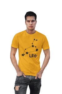 Leo stars (BG Black) (Yellow T) - Printed Zodiac Sign Tshirts - Made especially for astrology lovers people