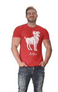 Aries (BG white) (Red T) - Printed Zodiac Sign Tshirts - Made especially for astrology lovers people