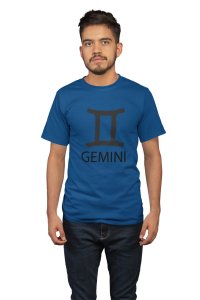 Gemini (BG black)(Blue T) - Printed Zodiac Sign Tshirts - Made especially for astrology lovers people