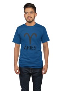 Aries (BG Black)(Blue T) - Printed Zodiac Sign Tshirts - Made especially for astrology lovers people