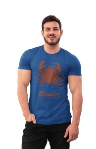 Cancer (BG Brown)(Blue T) - Printed Zodiac Sign Tshirts - Made especially for astrology lovers people