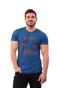 Libra (BG Brown)(Blue T) - Printed Zodiac Sign Tshirts - Made especially for astrology lovers people