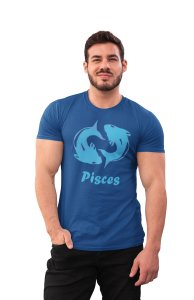 Pisces (BG Blue)(Blue T) - Printed Zodiac Sign Tshirts - Made especially for astrology lovers people