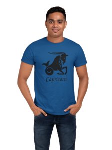 Capricorn symbol (BG Black)(Blue T) - Printed Zodiac Sign Tshirts - Made especially for astrology lovers people