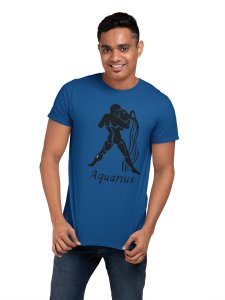 Aquarius symbol (BG Black)(Blue T) - Printed Zodiac Sign Tshirts - Made especially for astrology lovers people
