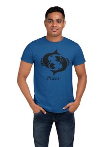 Pisces symbol(Blue T) - Printed Zodiac Sign Tshirts - Made especially for astrology lovers people