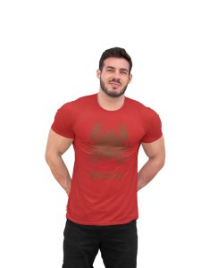 Cancer (BG chocolate) (Red T) - Printed Zodiac Sign Tshirts - Made especially for astrology lovers people
