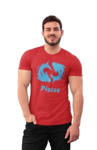 Pisces (BG Sky blue) (Red T) - Printed Zodiac Sign Tshirts - Made especially for astrology lovers people