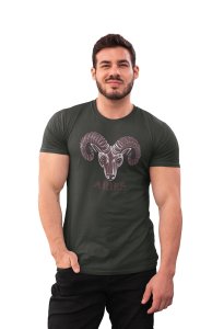 Aries (BG Brown) (Green T) - Printed Zodiac Sign Tshirts - Made especially for astrology lovers people
