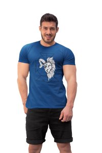 Lion and Ram(Blue T) - Printed Zodiac Sign Tshirts - Made especially for astrology lovers people