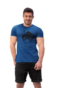Taurus symbol (BG Black)(Blue T) - Printed Zodiac Sign Tshirts - Made especially for astrology lovers people