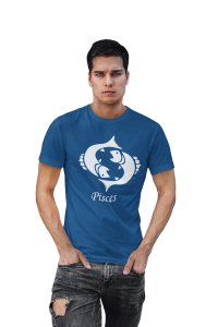 Pisces (BG White)(Blue T) - Printed Zodiac Sign Tshirts - Made especially for astrology lovers people
