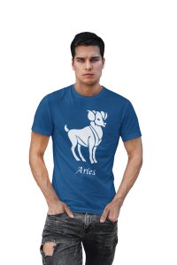 Aries (BG White)(Blue T) - Printed Zodiac Sign Tshirts - Made especially for astrology lovers people