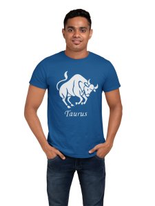 Taurus (BG White)(Blue T) - Printed Zodiac Sign Tshirts - Made especially for astrology lovers people