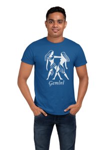 Gemini (BG white)(Blue T) - Printed Zodiac Sign Tshirts - Made especially for astrology lovers people