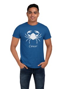 Cancer (BG white)(Blue T) - Printed Zodiac Sign Tshirts - Made especially for astrology lovers people
