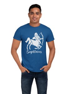 Sagittarius (BG White)(Blue T) - Printed Zodiac Sign Tshirts - Made especially for astrology lovers people