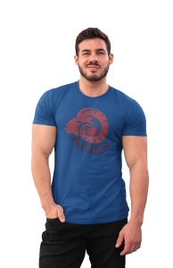 Aries (BG Brown)(Blue T) - Printed Zodiac Sign Tshirts - Made especially for astrology lovers people