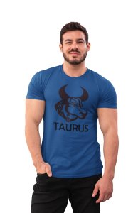Taurus symbol design (BG Black)(Blue T) - Printed Zodiac Sign Tshirts - Made especially for astrology lovers people