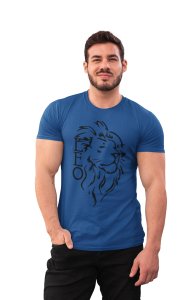Lion, Black Liner(Blue T) - Printed Zodiac Sign Tshirts - Made especially for astrology lovers people
