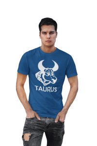 Taurus, (BG White)(Blue T) - Printed Zodiac Sign Tshirts - Made especially for astrology lovers people